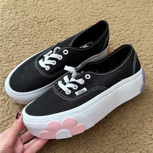 Vans Black Platform Sneakers with Floral Detail